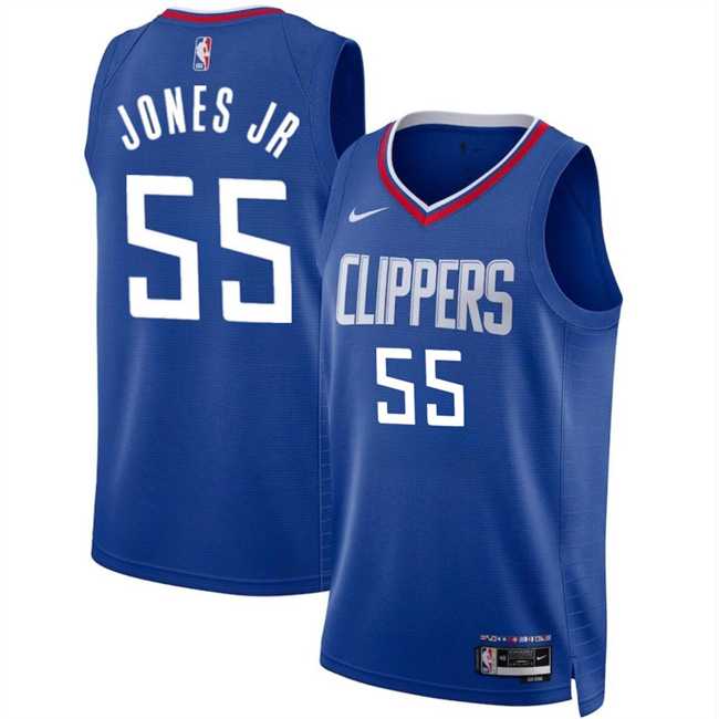 Men%27s Los Angeles Clippers #55 Derrick Jones Jr Blue Icon Edition Stitched Jersey Dzhi